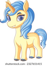 Yellow Unicorn with Blue Mane illustration