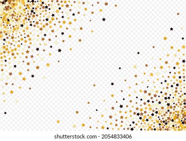 Yellow Universe Vector Transparent Background. Golden Shimmer Shine Border. Confetti Xmas Template.  Shiny Festive Glitter Pattern.