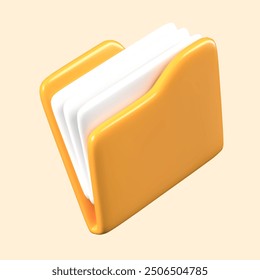 Yellow unmarked folder with documents. Saving files. Directory symbol