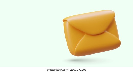 Sobre amarillo sin abrir. Imagen volumétrica de la carta enviada. Actualizar en el buzón. símbolo de suscripción de noticias 3D. Sobre con forma, importante mensaje personal. Firma de correo electrónico