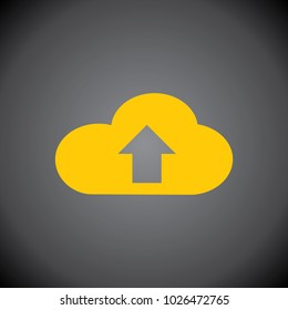 Yellow Upload Icon on Black Background.