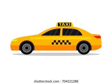 Yellow urban taxi cab isolated on white background.