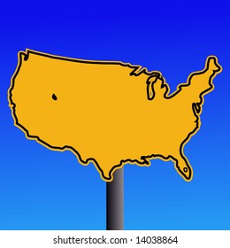 yellow USA map warning sign on blue illustration