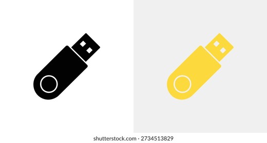A yellow USB flash drive on a clean white background for data storage