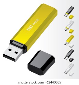 Yellow USB Flash Drive vector icons