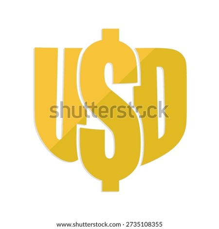 Yellow USD text and dollar symbol shield icon representing United States Dollar.