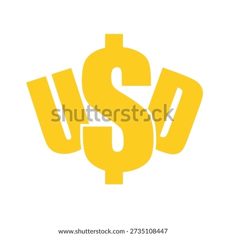 Yellow USD text and dollar symbol emblem representing United States Dollar currency.
