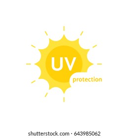 yellow uv protection logo on white. unusual flat style trend modern brand graphic art design. concept of simple badge for body care or treatment or decoration symbol for cosmetic oil or cream