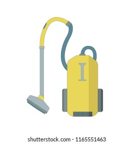 Yellow Vacuum cleaner flat icon. Electrical vacuum cleaner. Equipment for house cleaning. Domestic cleaning machine flat style. Vacuum sweeper. 