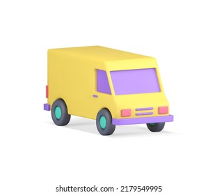 Yellow Van Automobile Cargo Goods Transportation Front Side View Realistic 3d Icon Vector Illustration. Delivery Service Commercial Auto Courier Logistic Distribution Express Shipment Vehicle