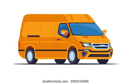 Yellow van. Concept of transport for small cargo delivery. Urban and intercity transport. Side and front view. Flat style, vector illustration. 