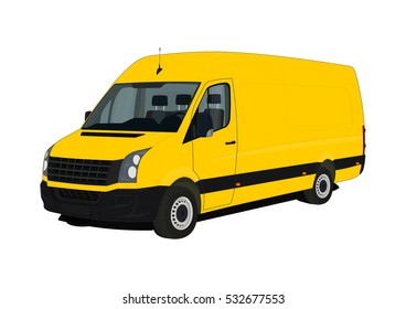 Yellow van on a white background. Flat vector.