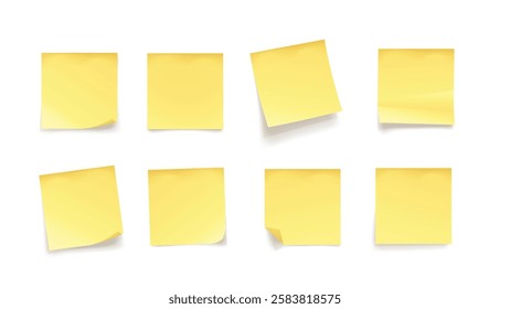 yellow various realistic memo papers in set