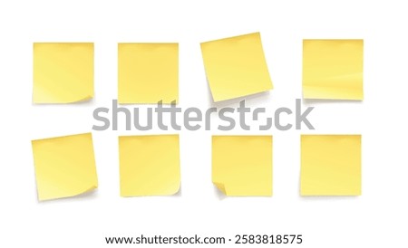 yellow various realistic memo papers in set