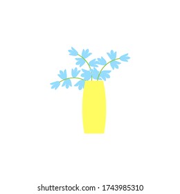 
yellow vase with blue flowers. logo element. nature of the house