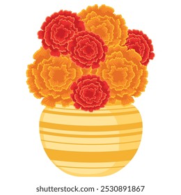 Yellow vase with orange flowers for home decor Vector