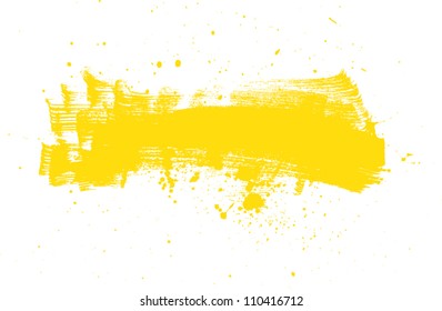 Yellow vector abstract brush strokes composition with paint splatter