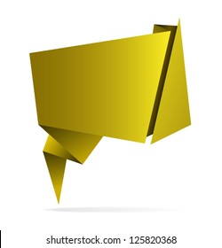 Yellow vector abstract origami speech bubble, isolated on white background, eps10
