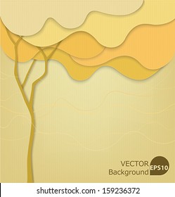 Yellow vector background with abstract tree and waves
