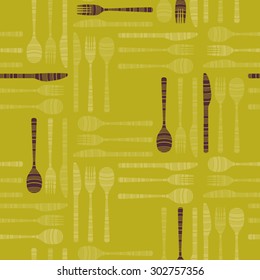 Yellow vector background decorated with cutlery