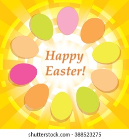 yellow vector background with easter eggs - happy easter