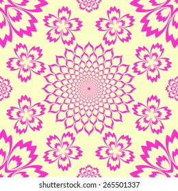 Yellow vector background with flowers. Seamless pattern.
