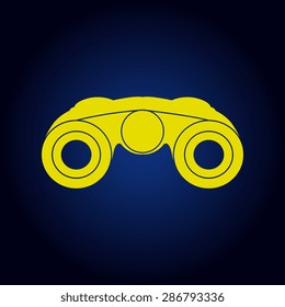 Yellow Vector Binocular Icon Symbol Set  on a blue background