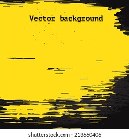 Yellow vector brush stain on dark dirty wall background in grunge style