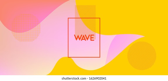 Yellow Vector Business Banner. Technology Geometric Web Design. Neon Trendy Abstract Banner Layout. Organic Fluid Dynamic Elements. Digital Waves Landing Page. Liquid Dynamic Illustration.