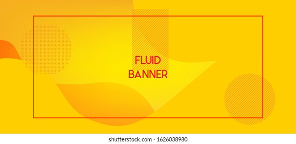 Yellow Vector Business Banner. Waves Dynamic Illustration. Technology Geometric Web Layout. Digital Fluid Landing Page. Organic Liquid Dynamic Elements. Vivid Techno Abstract Print Template.