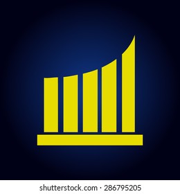 Yellow Vector Business Growing Chart Presentation Icon on a blue background