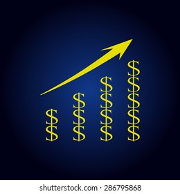 Yellow Vector Business Growing Chart Presentation Icon on a blue background