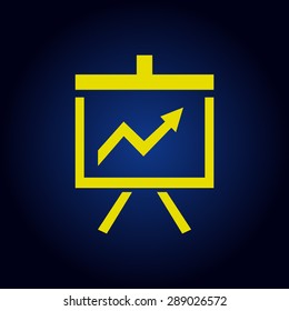Yellow Vector Business Growing Chart Presentation Icon on a blue background