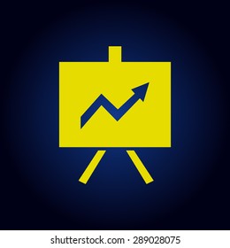 Yellow Vector Business Growing Chart Presentation Icon on a blue background
