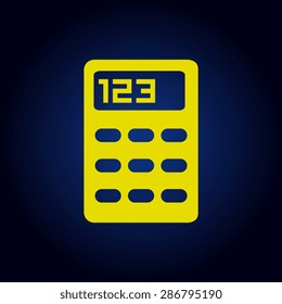 Yellow vector calculator icon  on a blue background