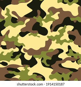 
Patrón geométrico sin soldadura de camuflaje vectorial amarillo con manchas verdes.