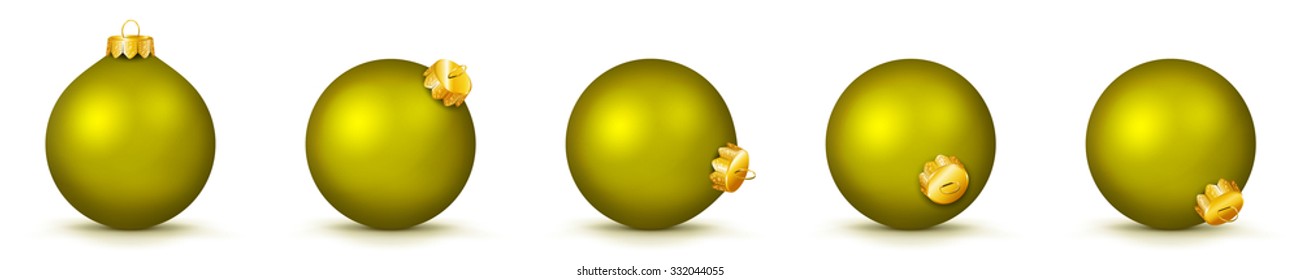 Yellow Vector Christmas Balls Collection - Panorama Bauble Set - X-Mas Decorations - Each Ball is in Extra Vector Layer, Cleanly Separated - Christmas Tree Decor.