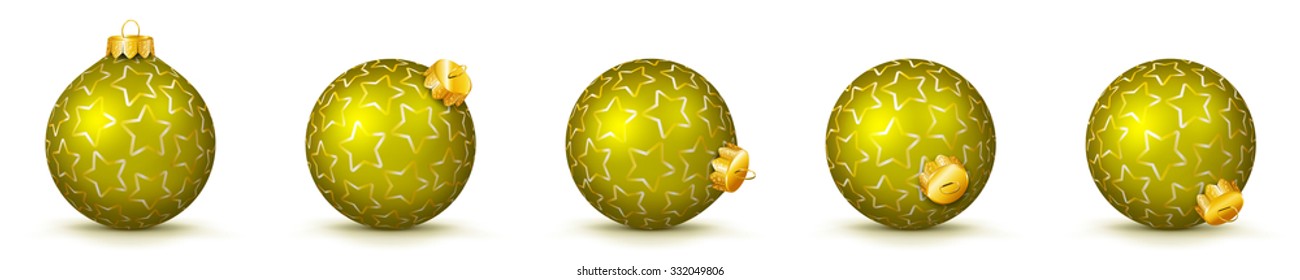 Yellow Vector Christmas Balls Collection with Starlet Texture - Panorama Bauble Set - Star Pattern - X-Mas Decorations - Each Ball is in Extra Vector Layer, Cleanly Separated - Christmas Tree Decor.