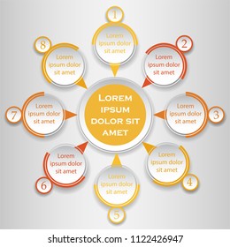 Yellow vector circle infographic design element. Template for diagram, graph, presentation and chart. Business concept with 4 options, parts, steps or processes