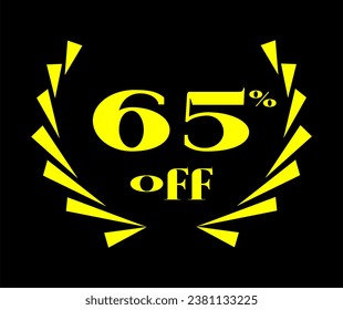 Yellow vector design with 65% discount and black background. Special promotion. Big Sale. Exclusive discount. 65% off.