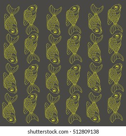 Yellow vector fish on grey background  swimming up and down