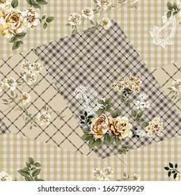 yellow vector flowers bunches with paisley pattern on grey stripe background