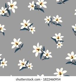 yellow vector flowers bunches pattern on grey background