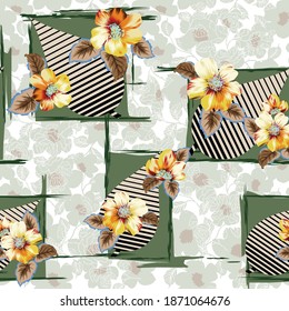 yellow vector flowers bunches pattern on seamless flowers bandanna background