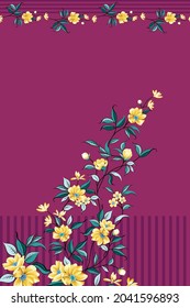yellow vector  flowers with green leaves border body pattern on stripe pink background