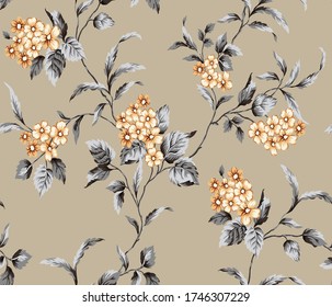 yellow vector flowers with grey leaves pattern on cream background