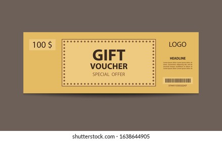 Yellow vector gift voucher template with special offer.