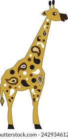 Yellow vector giraffe illustration. Stylization of a giraffe with big eyes with interesting coloring
