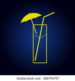 Yellow vector glass of juice icons on a blue background