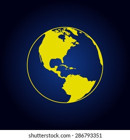 Yellow Vector globe icons on a blue background